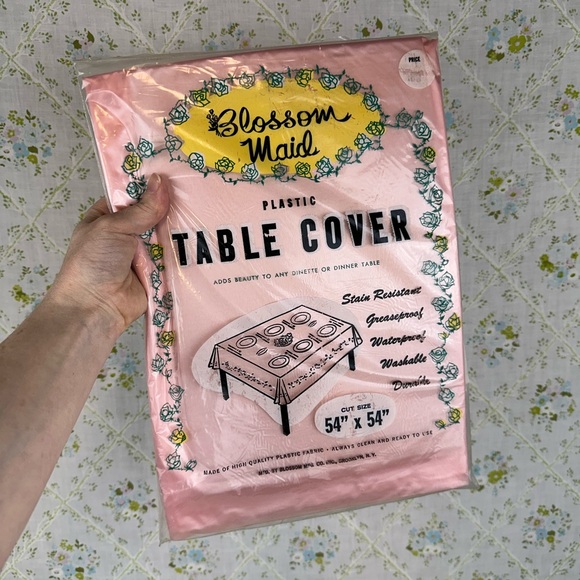 Vintage 50’s Pink Blossom Maid Plastic Table Cover - Picture 1 of 3